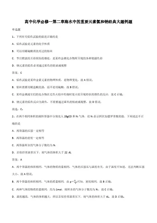 高中化学必修一第二章海水中的重要元素氯和钠经典大题例题(带答案)