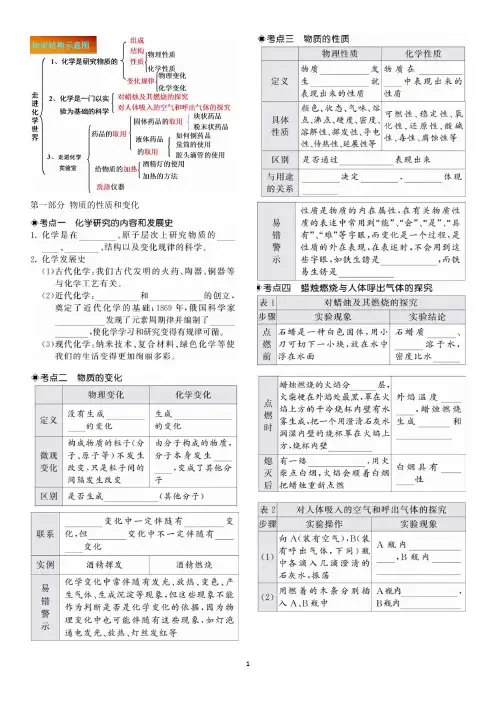 九年级化学第一单元走进化学世界复习导学案