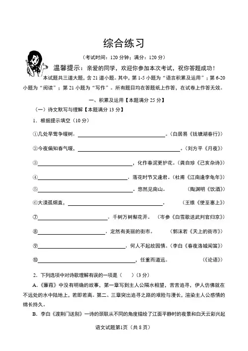 2013青岛语文中考
