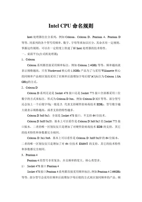 Intel CPU命名规则