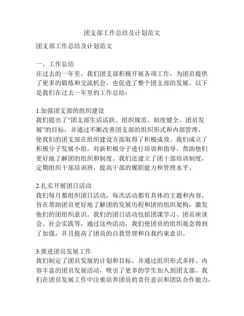团支部工作总结及计划范文