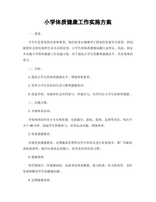 小学体质健康工作实施方案
