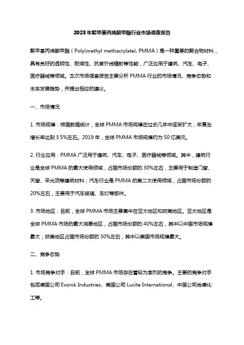 2023年聚甲基丙烯酸甲酯行业市场调查报告