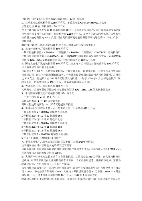 全国电厂排名