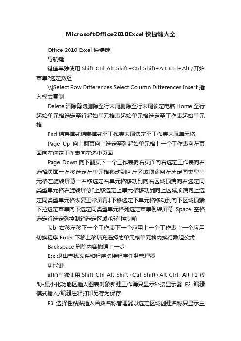 MicrosoftOffice2010Excel快捷键大全