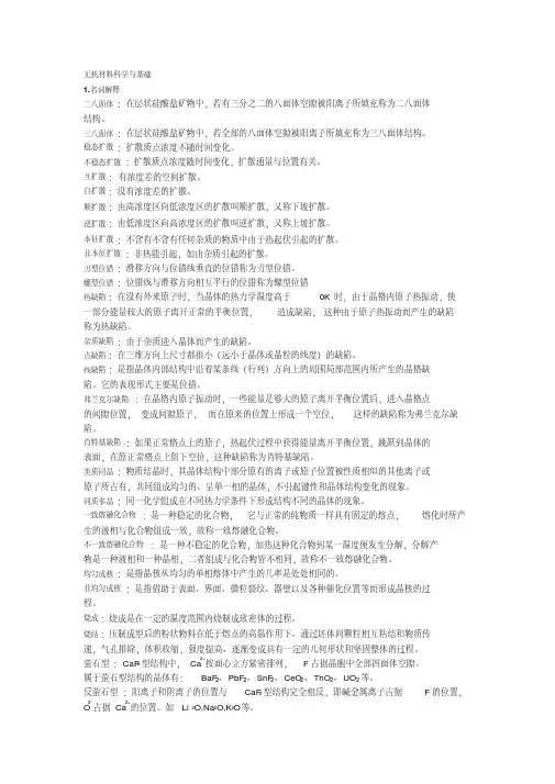 无机材料科学基础复习知识点总结