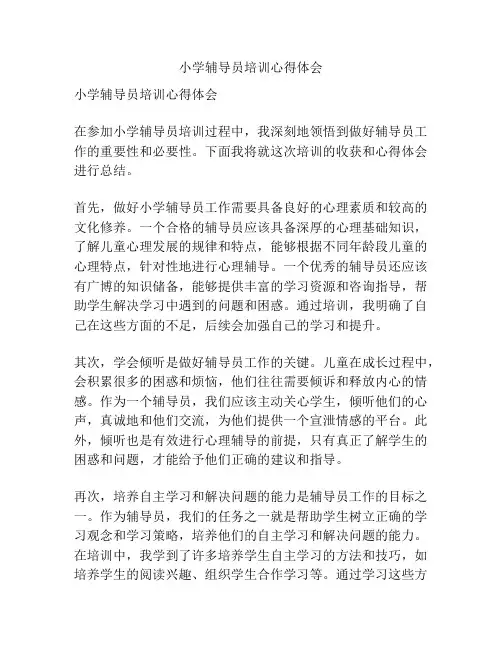 小学辅导员培训心得体会