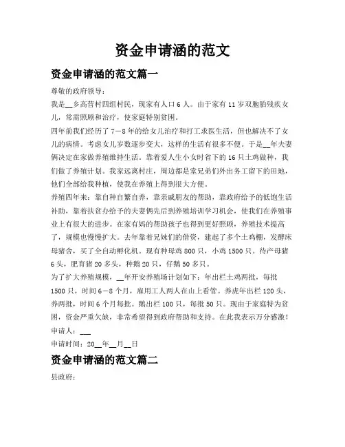 资金申请涵的范文