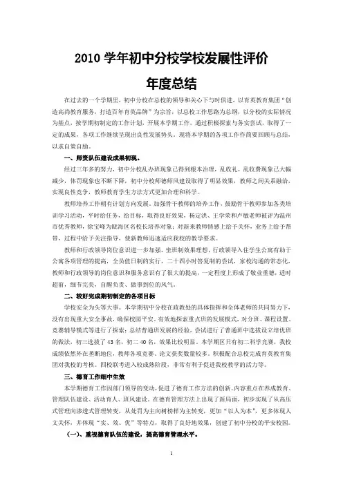 2010年学校发展性评价总结