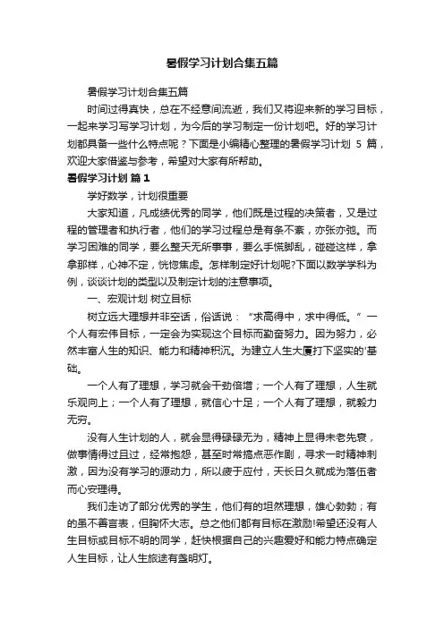 暑假学习计划合集五篇
