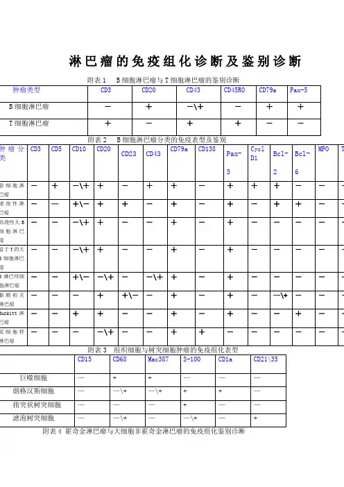 淋巴瘤的免疫组化诊断及鉴别诊断表