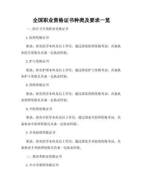 全国职业资格证书种类及要求一览