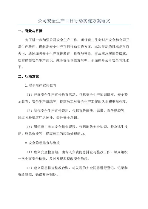 公司安全生产百日行动实施方案范文