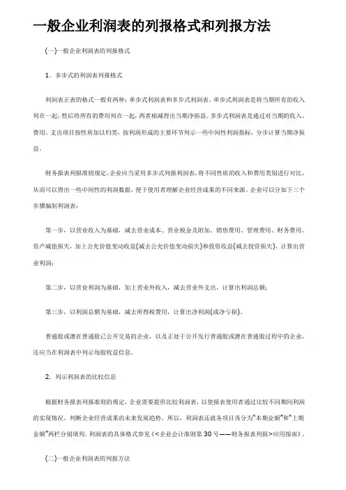一般企业利润表的列报格式和列报方法1