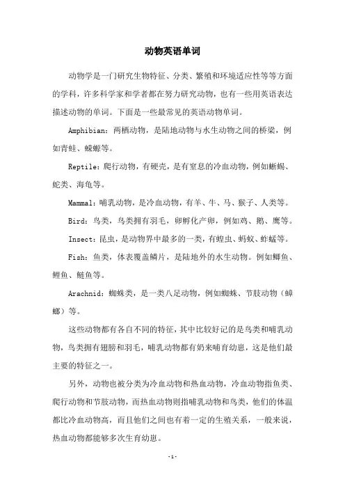 动物英语单词