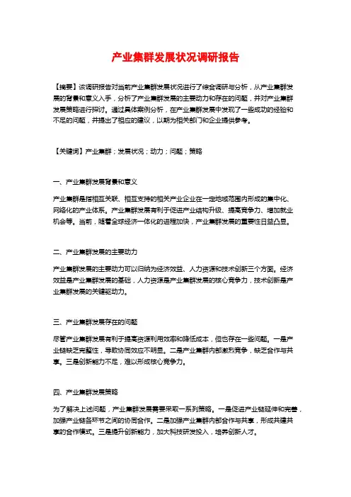 产业集群发展状况调研报告