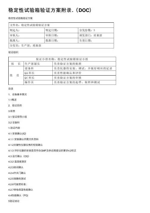 稳定性试验箱验证方案附录.（DOC）