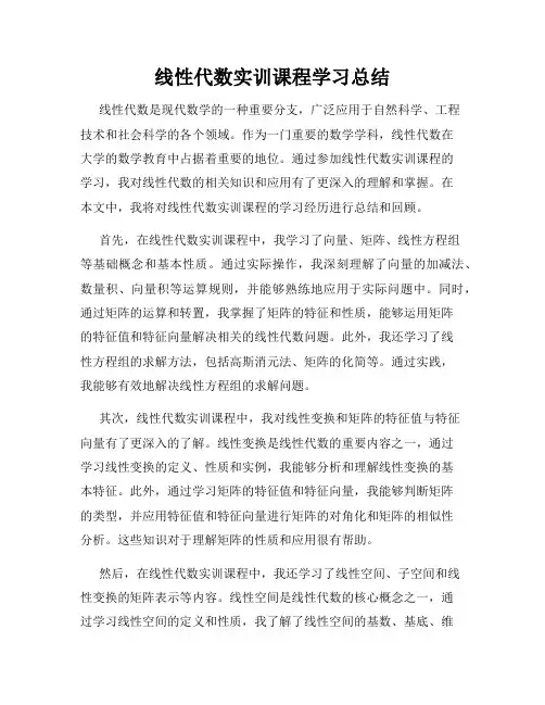 线性代数实训课程学习总结