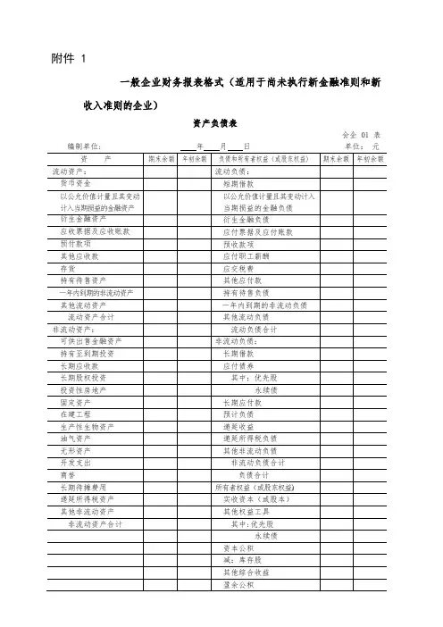 一般企业财务报表格式(适用尚未执行新金融准则和新收入准则的企业)