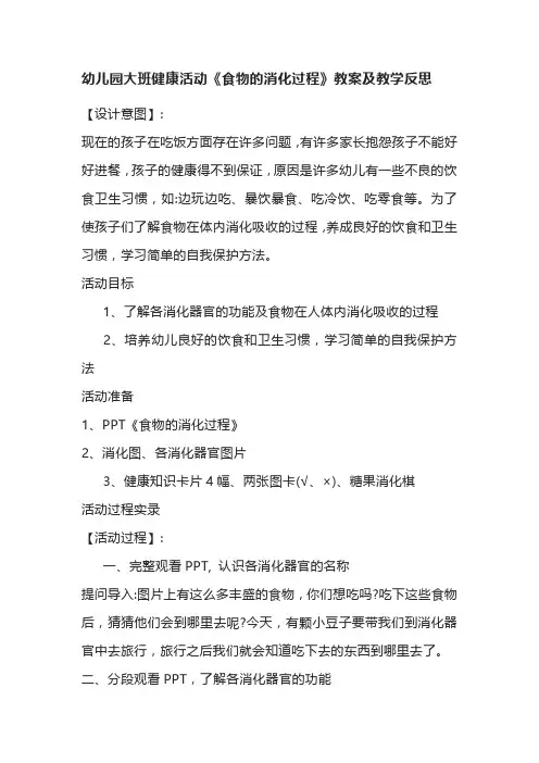 幼儿园大班健康活动《食物的消化过程》教案及教学反思