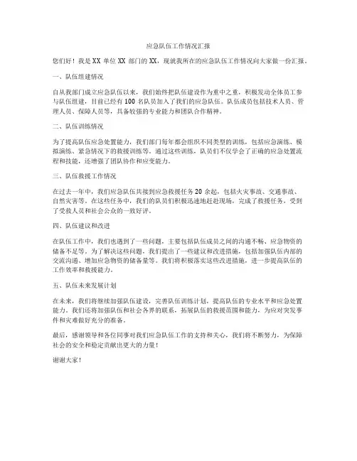应急队伍工作情况汇报