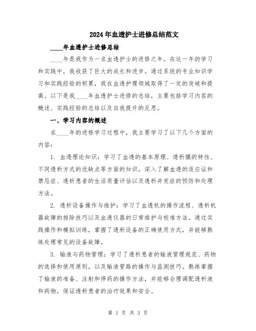 2024年血透护士进修总结范文