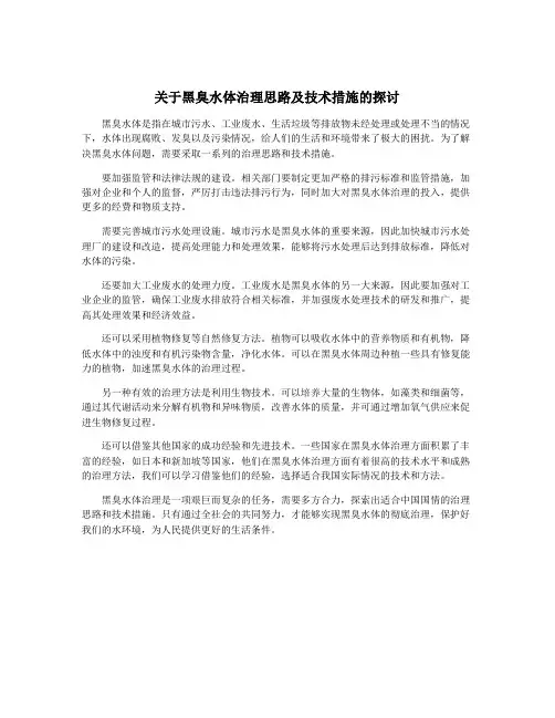 关于黑臭水体治理思路及技术措施的探讨