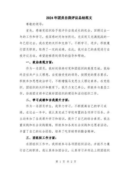 2024年团员自我评议总结范文