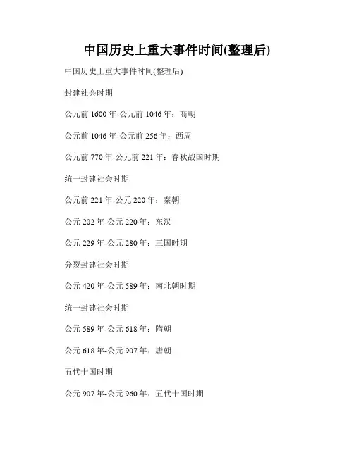 中国历史上重大事件时间(整理后)