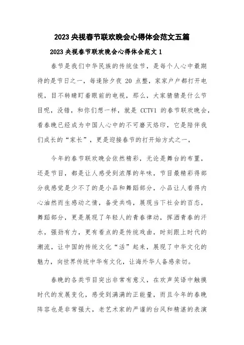 2023央视春节联欢晚会心得体会范文五篇