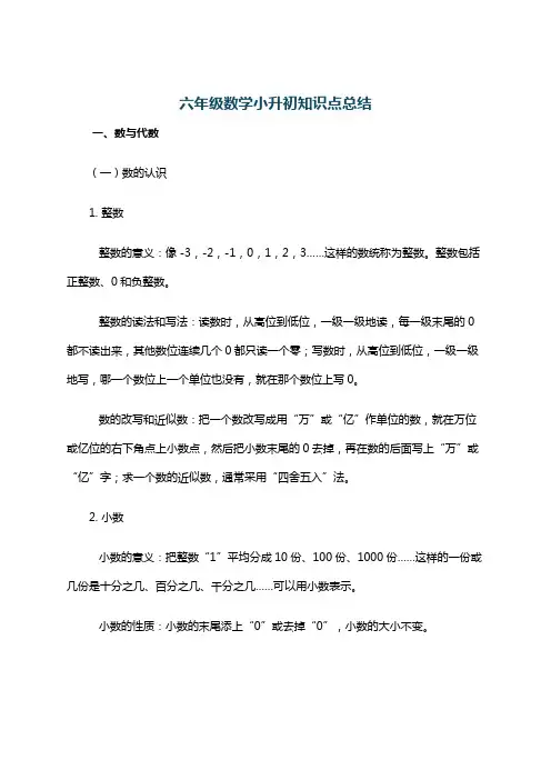 六年级数学小升初知识点总结