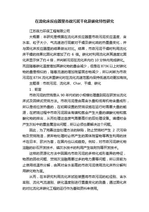 在流化床反应器里市政污泥干化及碳化特性研究