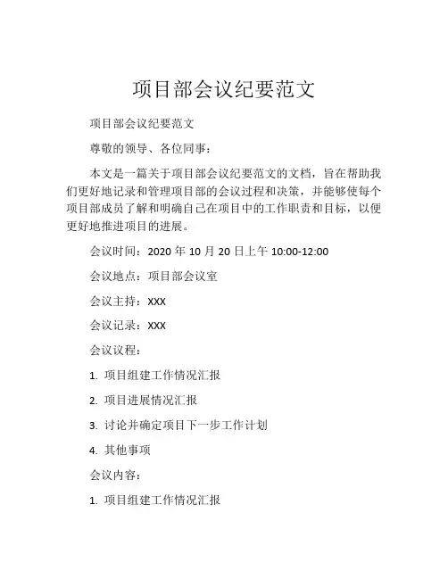 项目部会议纪要范文