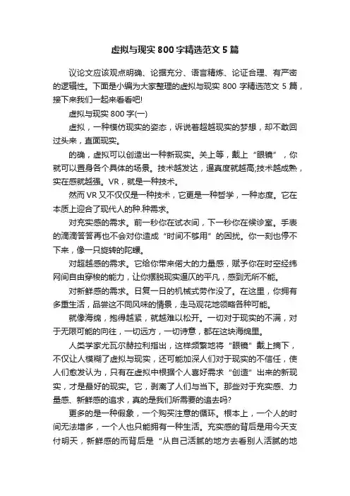 虚拟与现实800字精选范文5篇