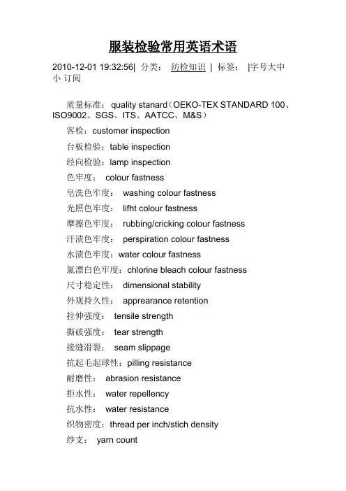 服装检验常用英语术语(英文版)