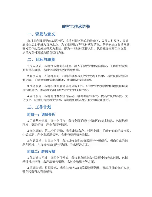 驻村工作承诺书