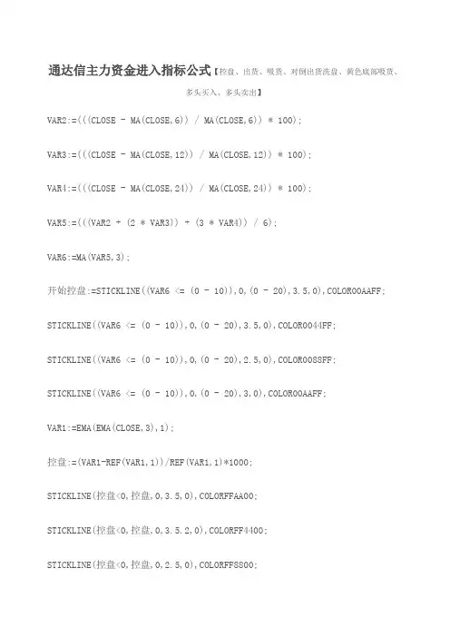 通达信主力资金进入指标公式控盘出货 吸货 对倒出货洗盘 黄色底部吸货 多头买入 多头卖出