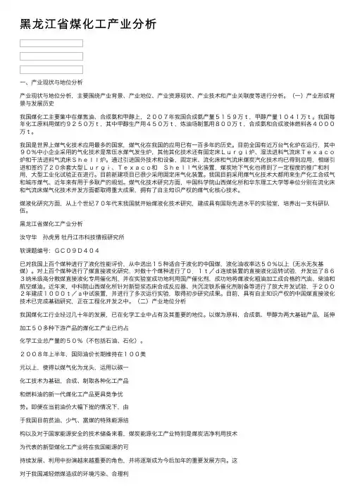 黑龙江省煤化工产业分析