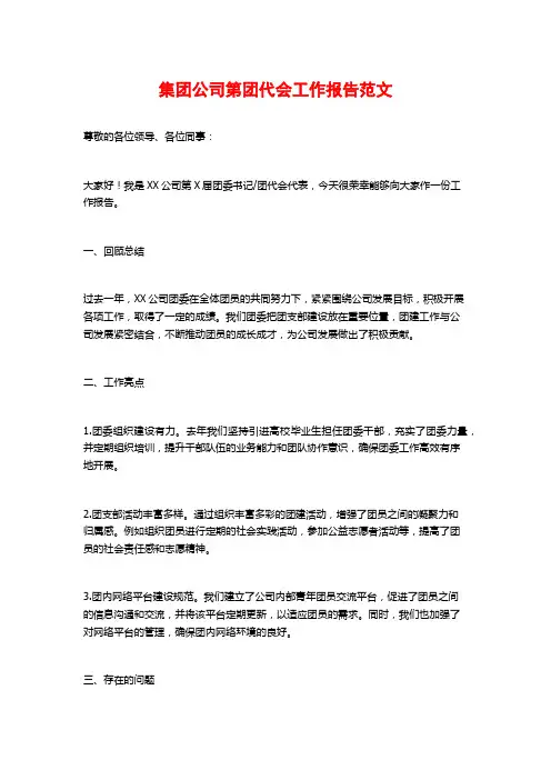集团公司第团代会工作报告范文