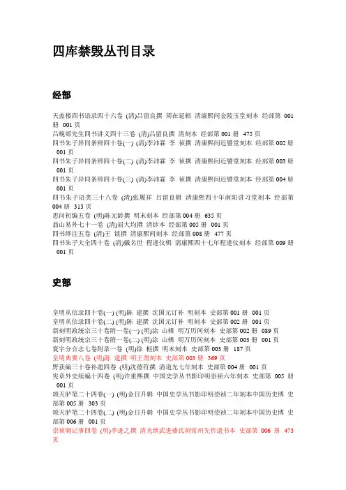 四库禁毁书丛刊书目