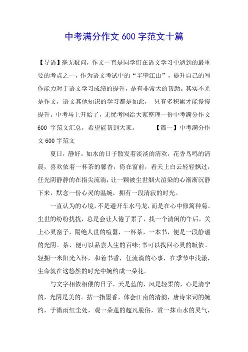 中考满分作文600字范文十篇