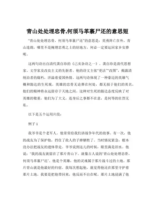 青山处处埋忠骨,何须马革裹尸还的意思短
