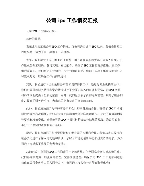 公司ipo工作情况汇报