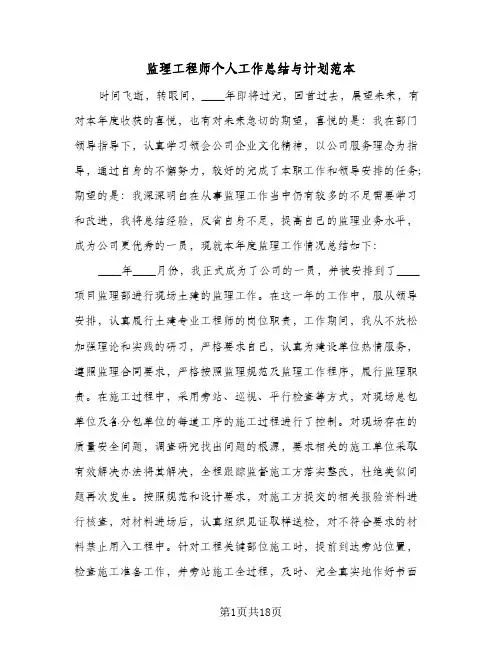 监理工程师个人工作总结与计划范本(6篇)
