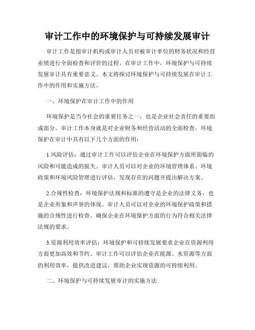 审计工作中的环境保护与可持续发展审计