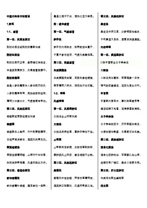 中医内科学方剂歌诀