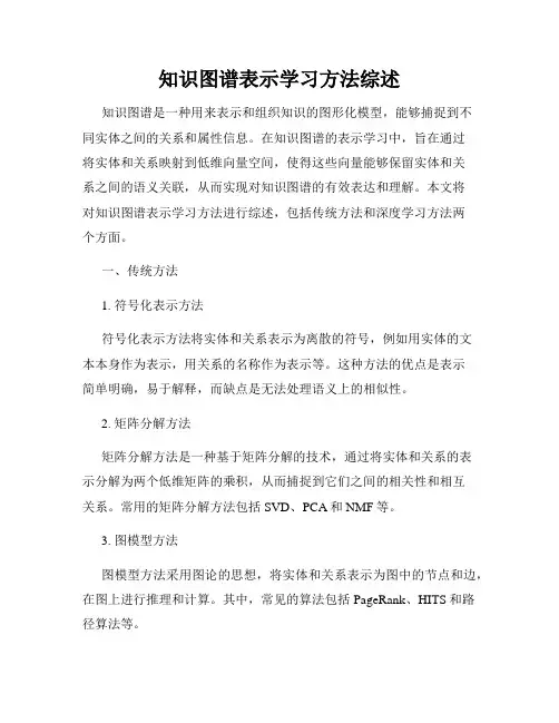 知识图谱表示学习方法综述