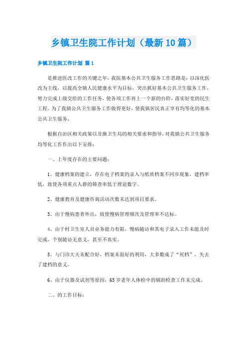 乡镇卫生院工作计划(最新10篇)