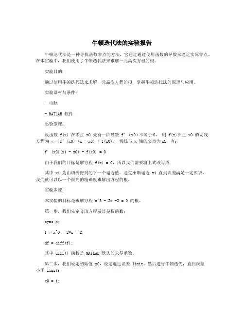 牛顿迭代法的实验报告