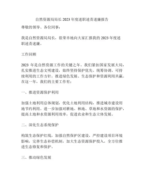 自然资源局局长2023年度述职述责述廉报告